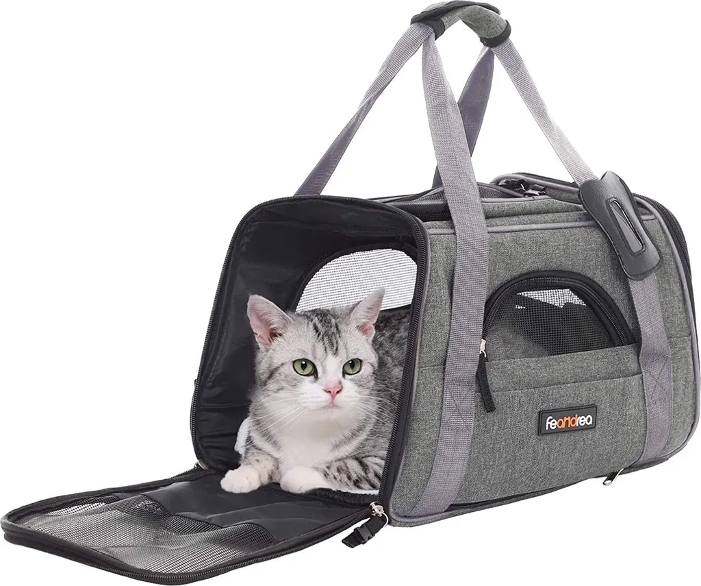 Sac pour chien gris foncé anti-stress pour transport calme et sécurisé