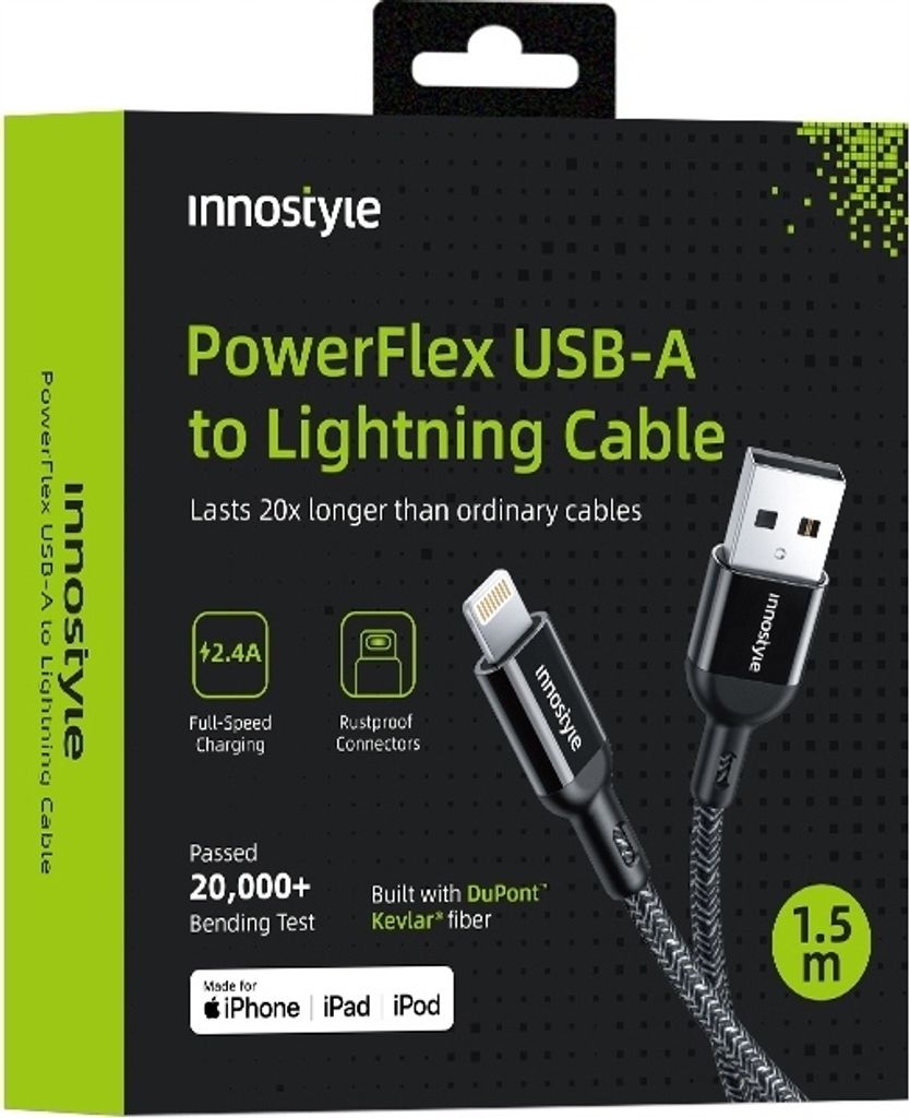 Innostyle Powerflex Usb Lightning Mfi Schnellladekabel Für Iphone Polyamid 2M Schwarz