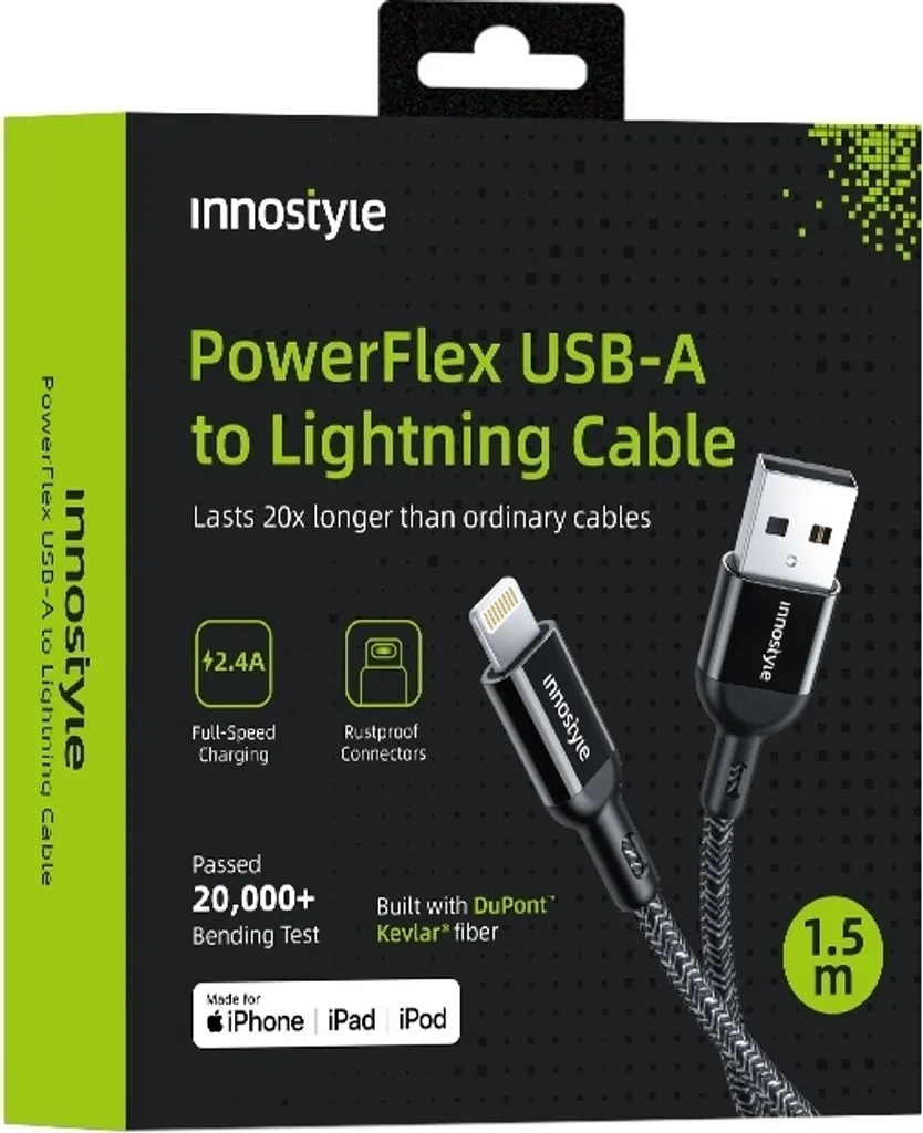 Innostyle Powerflex Usb Lightning Mfi Cavo Di Ricarica Rapida Per Iphone Poliammide 2M Nero