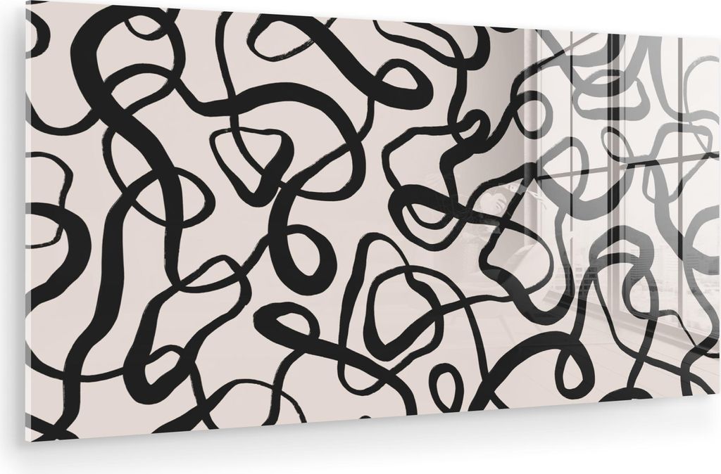 MuchoWow Glasbilder - Bilder auf Wandbild - Foto auf Glas Linien - Kunst - Schwarz - Beige 40x20 cm Wanddekoration aus Glas - Acrylglasbild - Acryl...