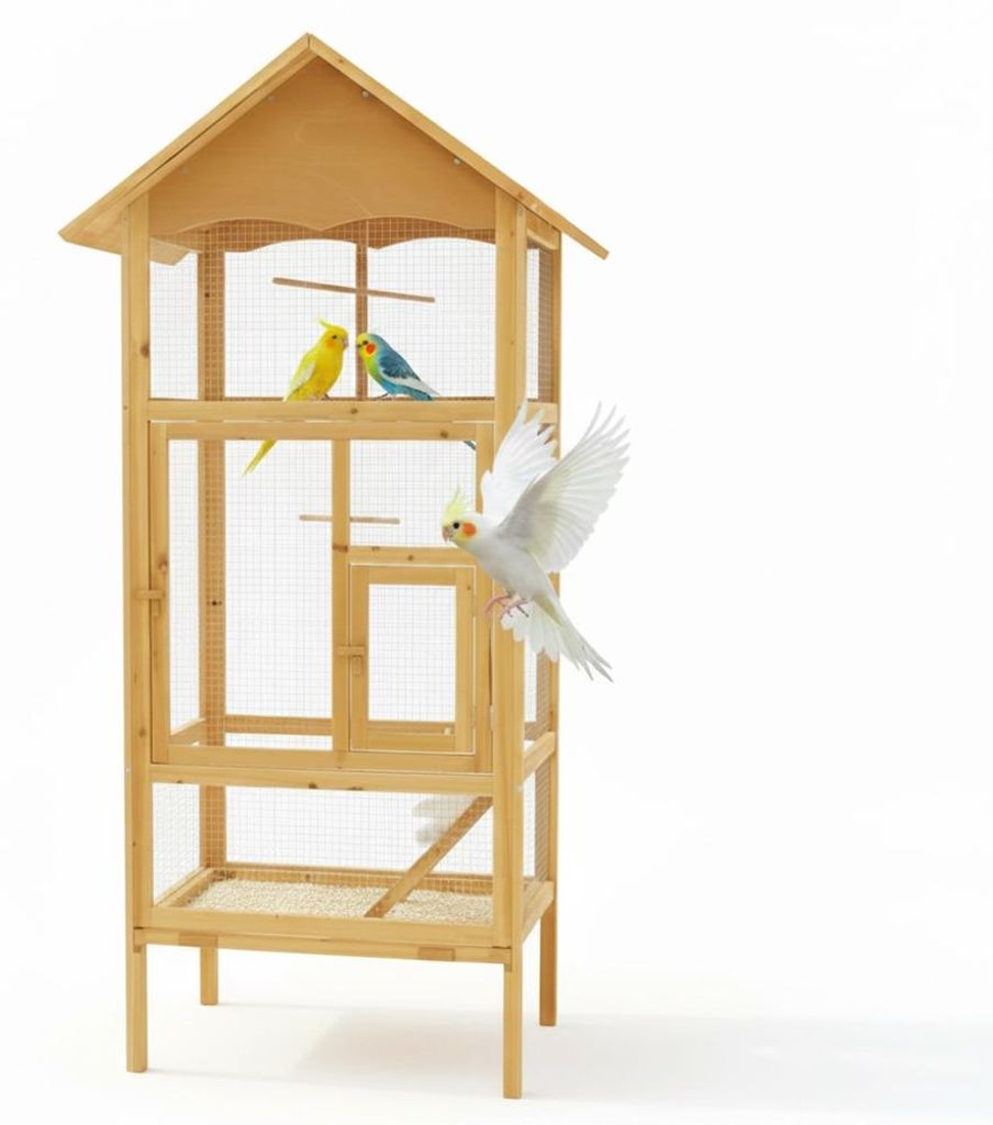 Mucola Volière avec perchoirs Cage en bois pour oiseaux Image du produit 