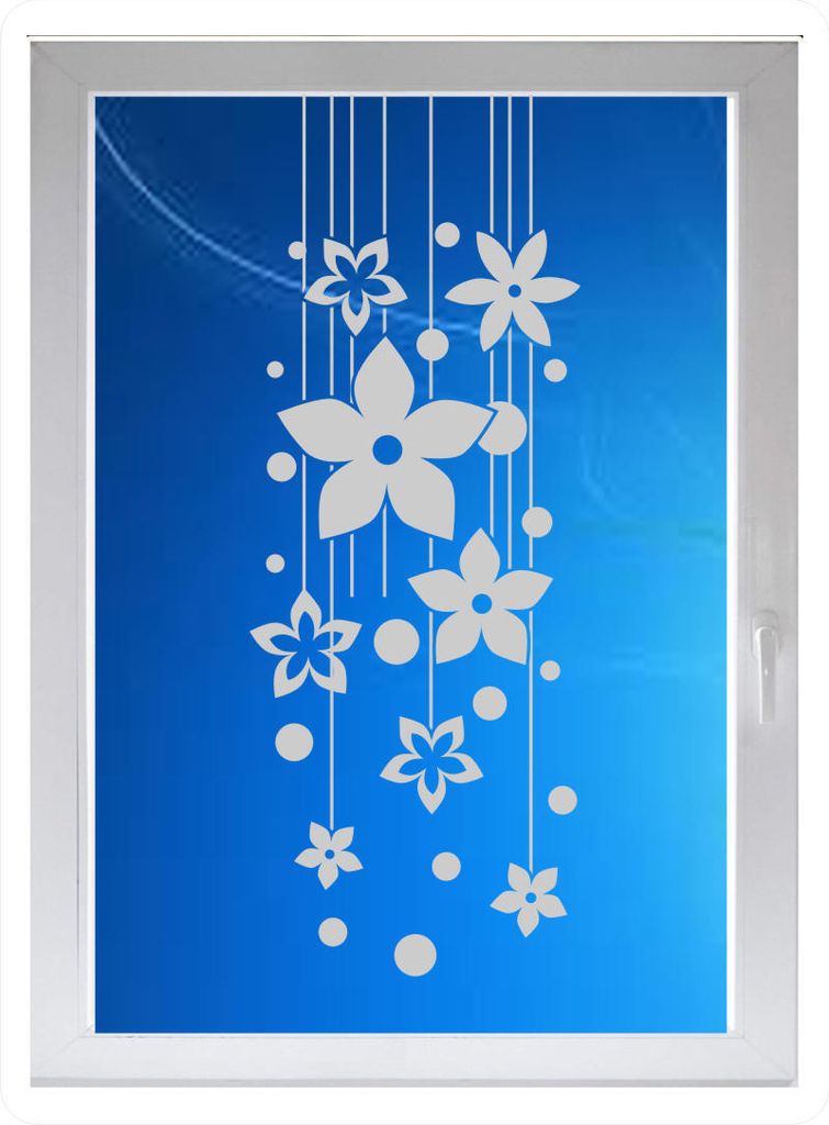 INDIGOS UG - Wohnzimmer Blumen Punkte Ornament - Farbe: silberfein satiniert - 96x36 cm - Sichtschutzfolie - Fensterfolie - Glasdekorfolie