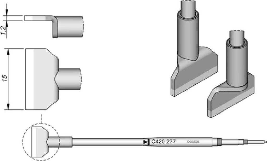 JBC Lötspitze Serie C420, C420277/15,0 mm, für Dual-In-Line-IC C420277