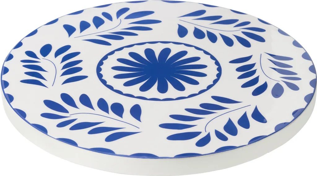 J-Line Plateau tournant rond à motif fleuri en bois de manguier bleu