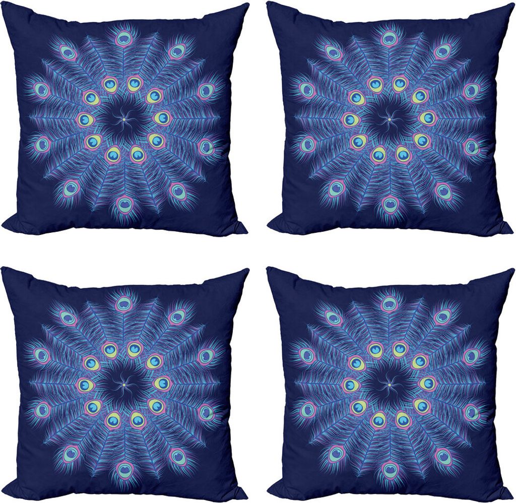 ABAKUHAUS Peacock Mandala Kissenbezug Set (4 Stück), Mystical Federn, Moderner Doppelseitiger Digitaldruck, 40 cm x 40 cm, Mehrfarbig