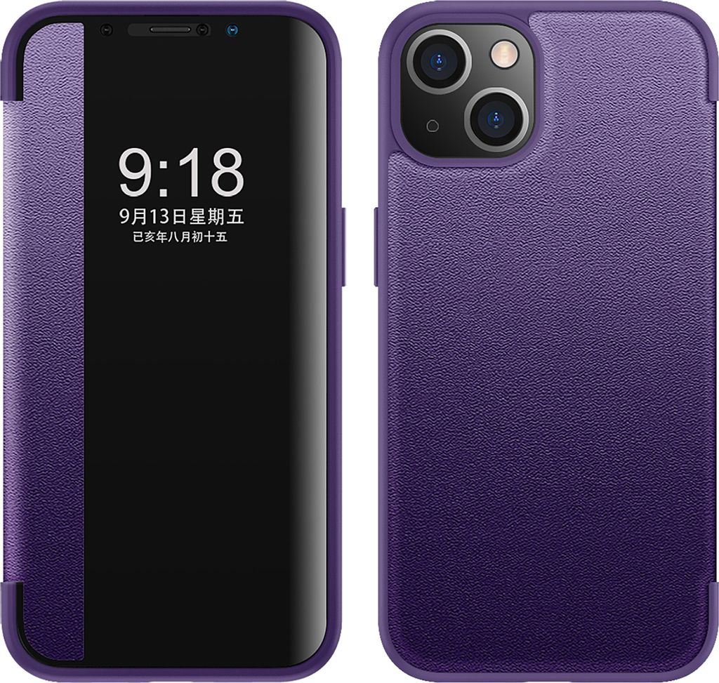 iPhone 13 Mini Hülle, Schlank Kunstleder Klapp Ledertasche Schutzhülle für iPhone 13 Mini Lila