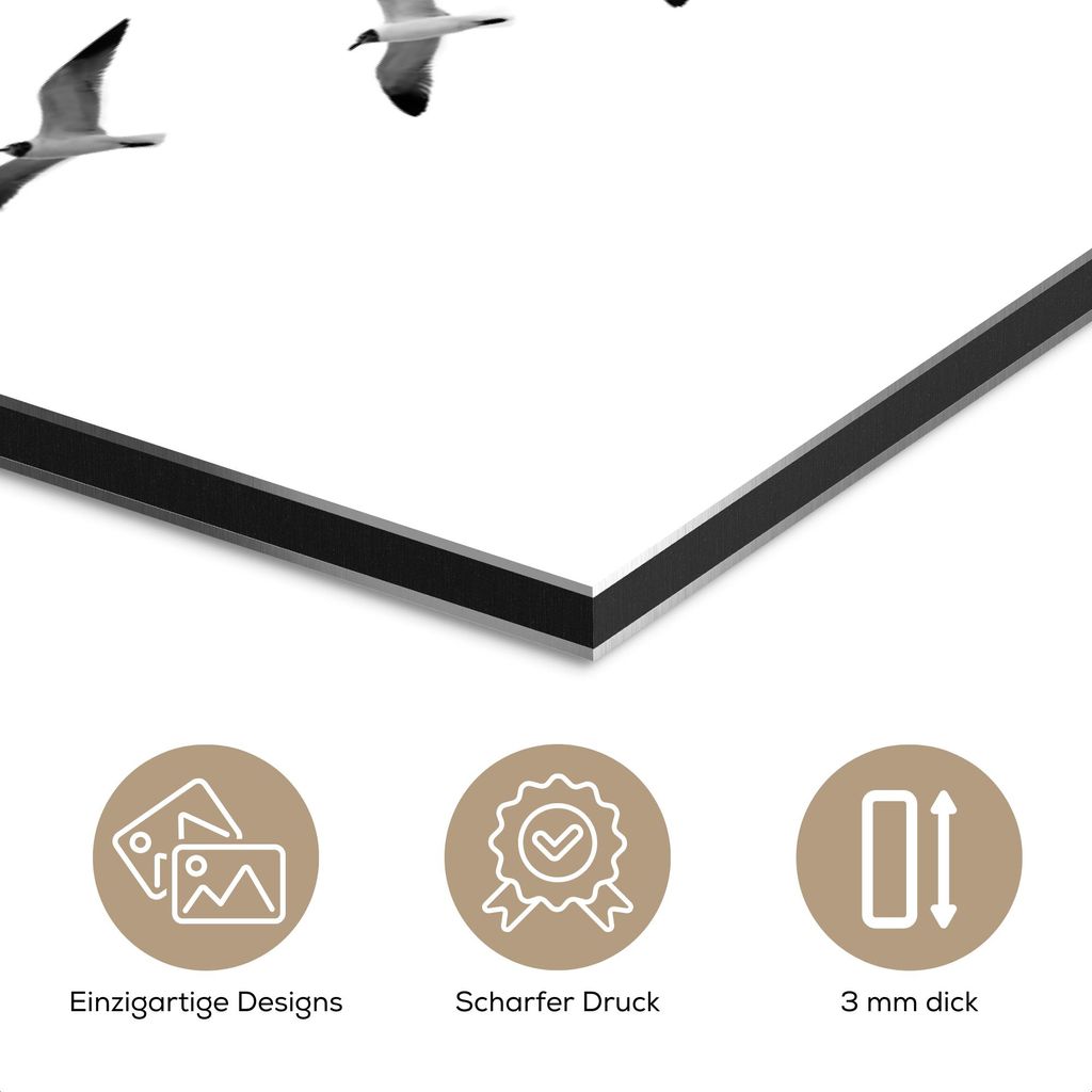 MuchoWow Wanddekoration Metall Metallbild Wandkunst 80x40 cm Vögel - Schwarz und weiß - Natur - Himmel MuchoWow Aluminium Gemälde - Wanddekorati...