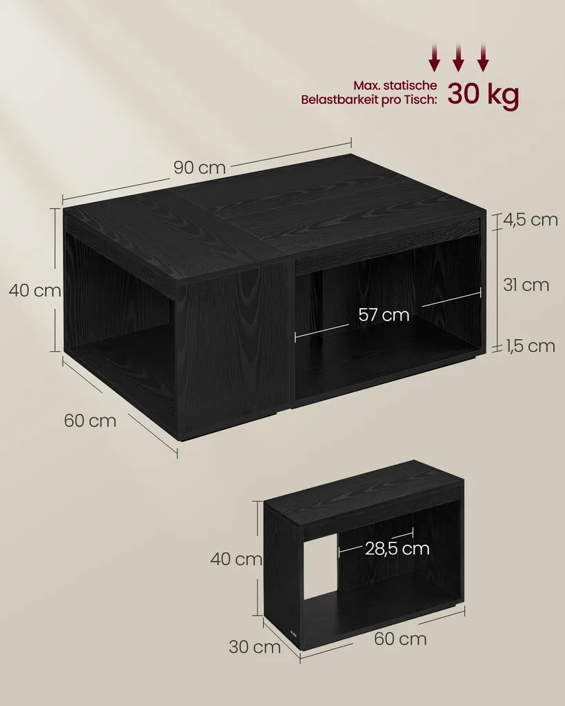 Table basse modulable noir ébène lot de 3, idéale pour petits espaces - 5