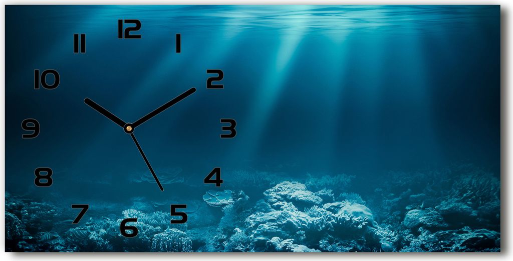 Wanduhr aus Glas – 60x30 cm - Glasbild - Glasuhr - Gehärtetes Glas - schwarze-zeiger - Unterwasserwelt