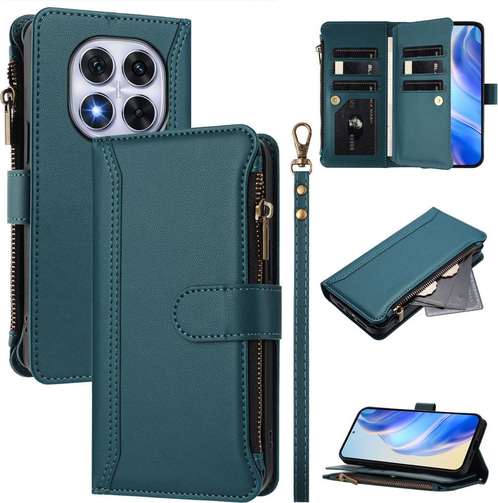 Handyhülle für Xiaomi Redmi Note 14 Pro 5G/Poco X7 Reißverschluss Geldbörse Kunstleder Klapphülle mit Kartensteckplatz, Ständer, Handschlaufe...