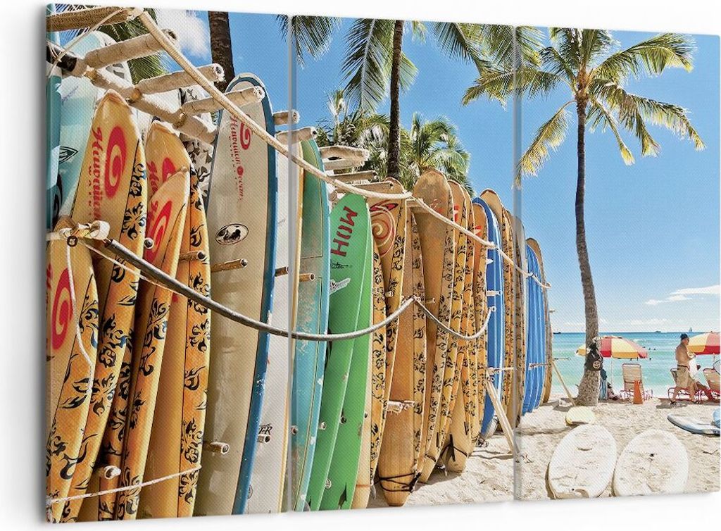 Bild auf Leinwand - Leinwandbild - 3 Teile - Board Surfen Strand - 105x70cm - Wand Bild - Wanddeko - Wandbilder - Leinwanddruck - Bilder - Wanddeko...