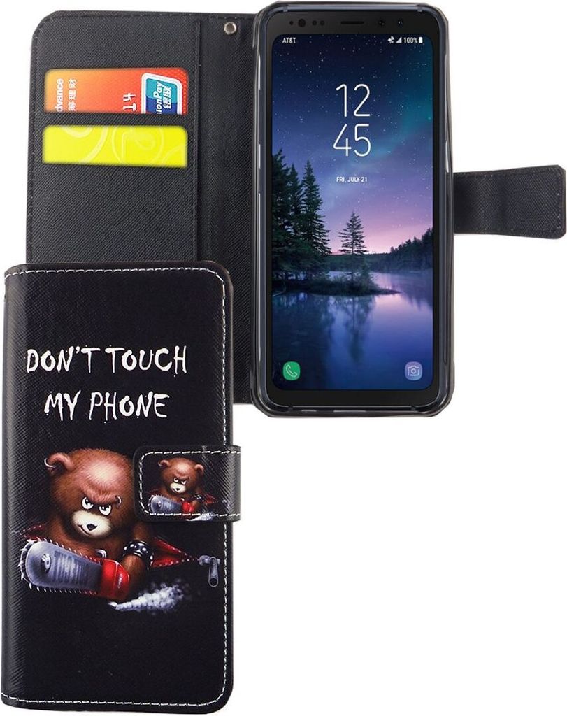 Handyhülle Tasche für Handy Samsung Galaxy S8 Active Schriftzug Bär mit Kettensäge