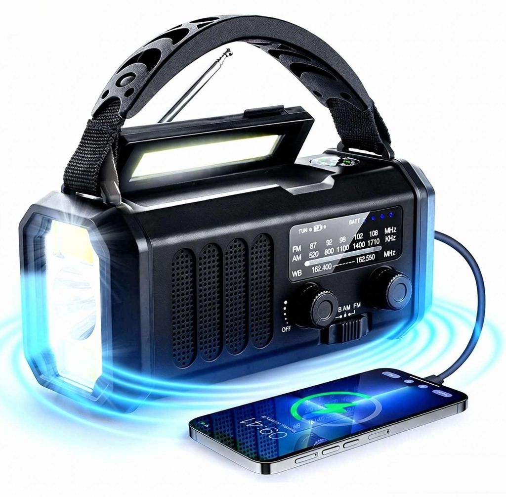 Zimilo Multifunktionales Notfallradio mit Solar und Handkurbel, AM/FM Empfang, integrierte LED-Taschenlampe & Powerbank-Funktion,20000mAh Akku,Schwarz