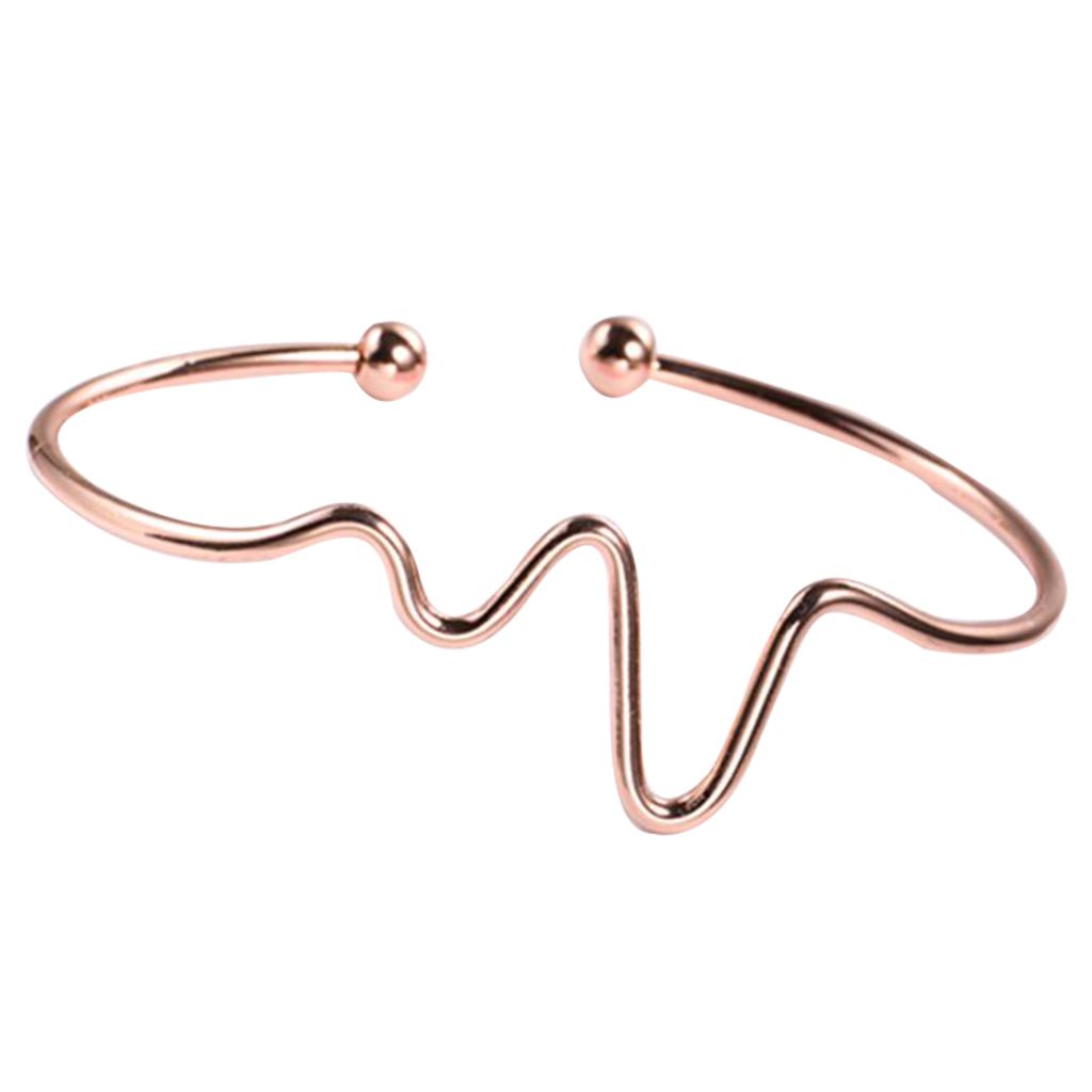 Mode Einfache Frauen Herz Schlag Rhythmus EKG Welle Offene Armreif Geschenk-Golden
