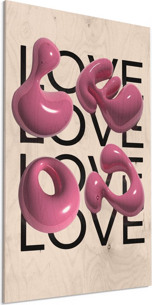 DEQORI Holzbild 40x60 cm '3D-Liebe' Bild auf Holz Wandbild Kunstdruck nachhaltig