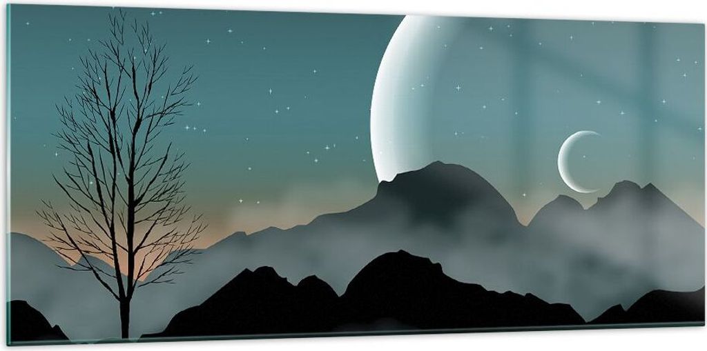 Bilder auf glas - Einteilig - Himmel Nacht Illustration - 120x50cm - Glasbilder - Wandbilder - Bilder - Wanddekoration aus Glas - Glas Bilder - Wan...