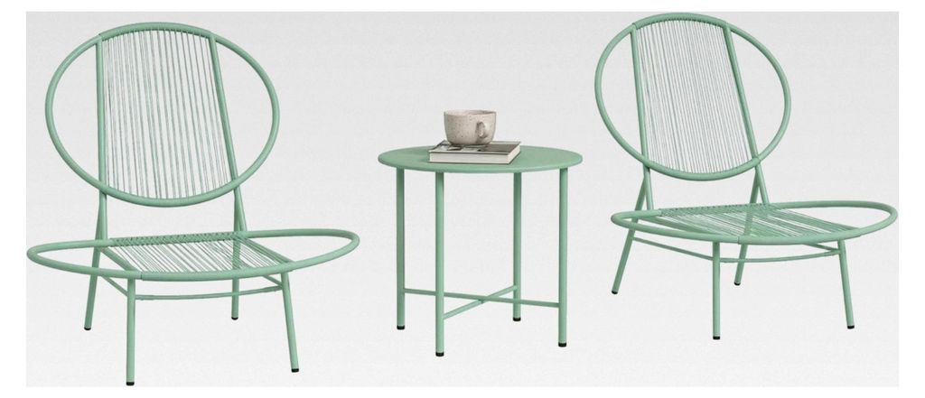 3-teiliges Bistro-Set aus Stahl für den Garten Wetterfestes Möbelset mit Bistrotisch Ergonomische Muschelförmige Gartenstühle Balkonmöbel Set ...