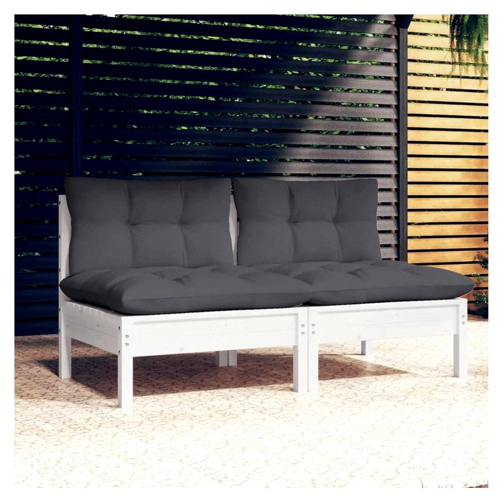Gartensofa, 2-Sitzer, mit Kissen, Kiefernholz, Anthrazit, Gartenmöbel