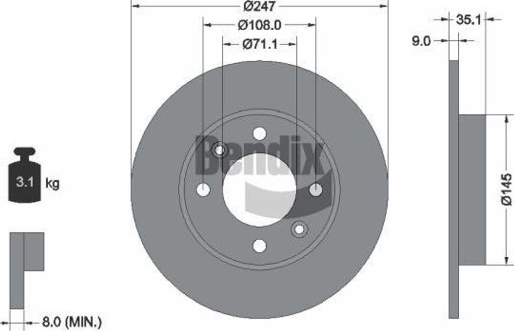 BENDIX Braking BDS1056 Bremsscheibe OE 1618861980 kompatibel mit Berlingo, C2, C3, C4er, C4, Xsara, 1007, 307, Partner