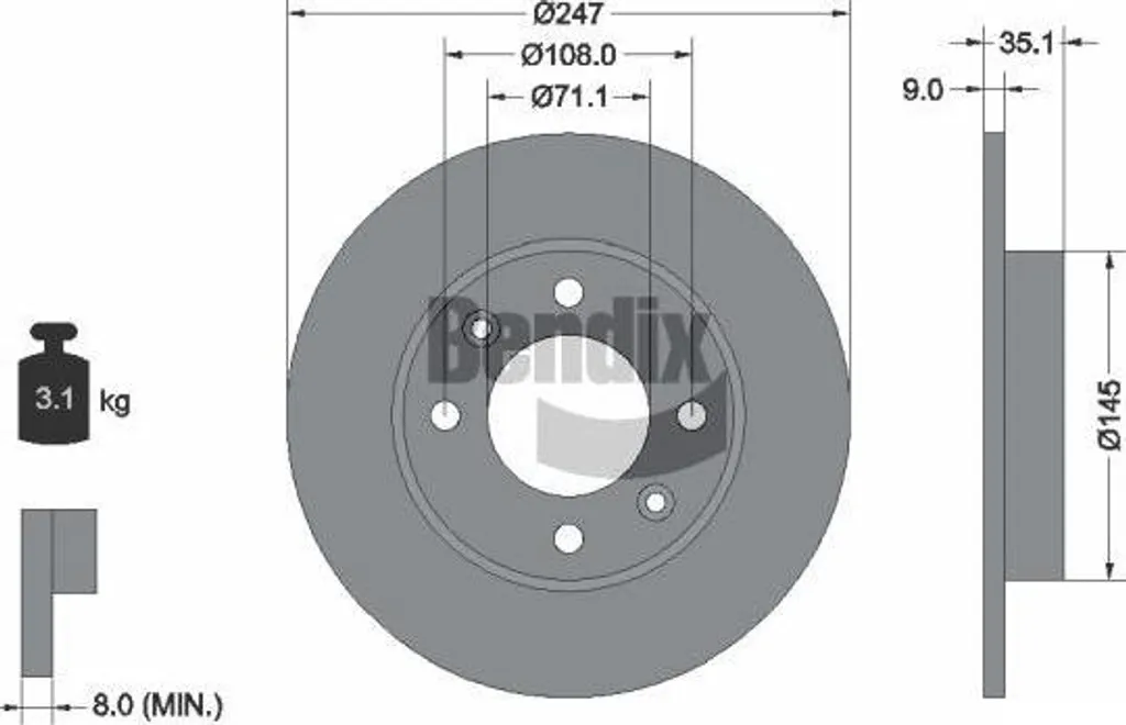 Disque de frein anti-vibration Bendix BDS1056 pour Xsara et C4 307