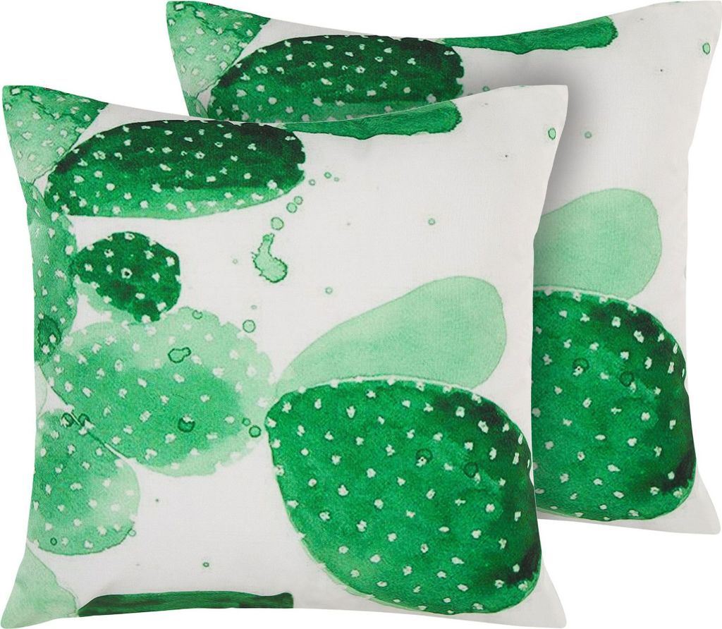 BELIANI Gartenkissen 2er Set Grün Stoffbezug mit Füllung 45 x 45 cm Quadratisch Kaktusmotiv Pflanzenmuster Aquarell-Optik Modern Garten Balkon Te...