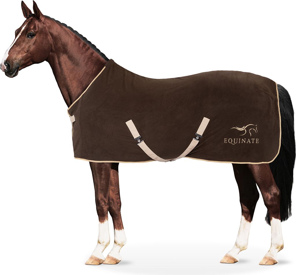 Equinate Abschwitzdecke Nevada aus Fleece mit Kreuzbegurtung 165cm Braun