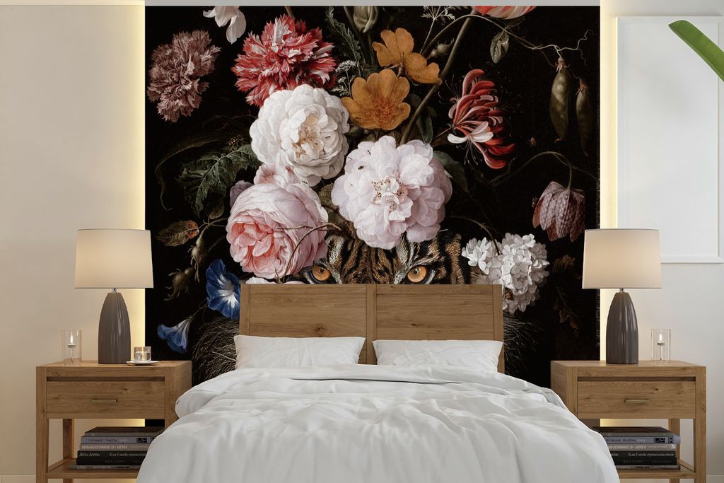 MuchoWow Fototapete für Wohnzimmer oder Schlafzimmer Wandtapete Vinyl Motivtapete Blumen - Jan Davidsz de Heem - Tiger - Gemälde - Stillleben -...