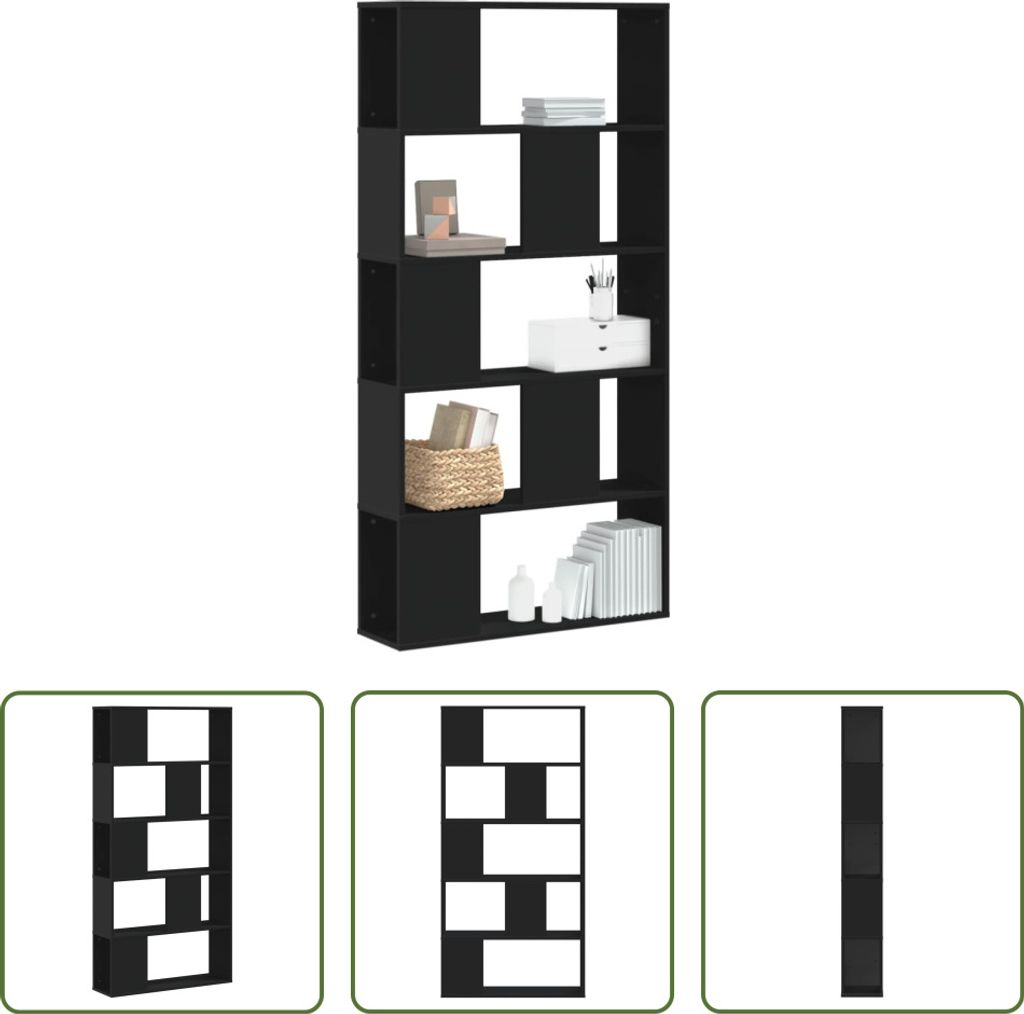 The Living Store Bücherregal 5 Böden Schwarz 80,5x23,5x162,5 cm Holzwerkstoff