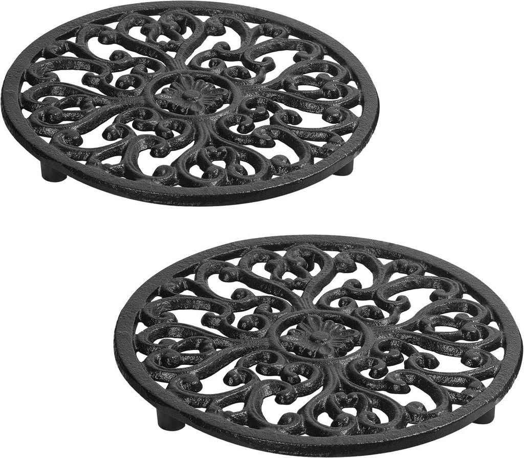 Topfuntersetzer Hitzebeständig Topfuntersetzer Gusseisen 2Pcs Stabile für Küchen Arbeitsplatten, Topfuntersetzer Metall mit Gummifüße, 17,1cm