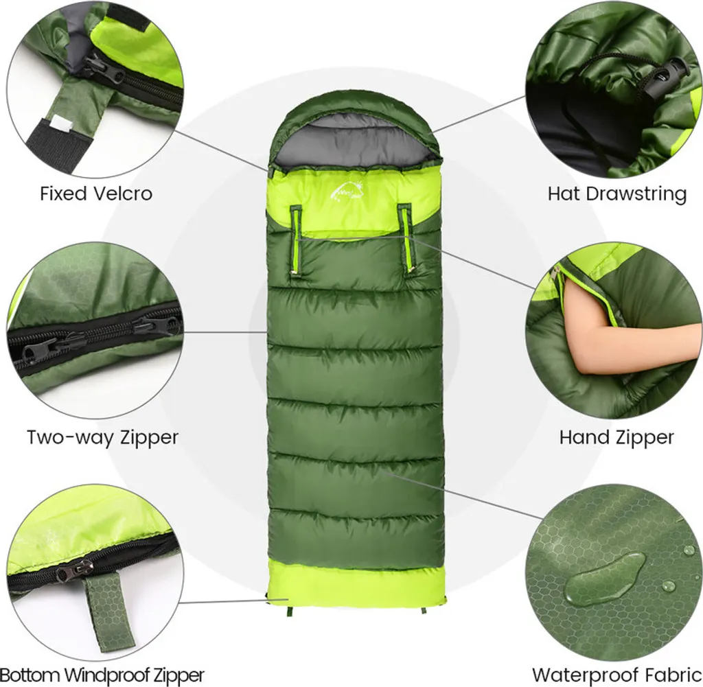 Sac de couchage jumelable droit vert extérieur avec option format XXL