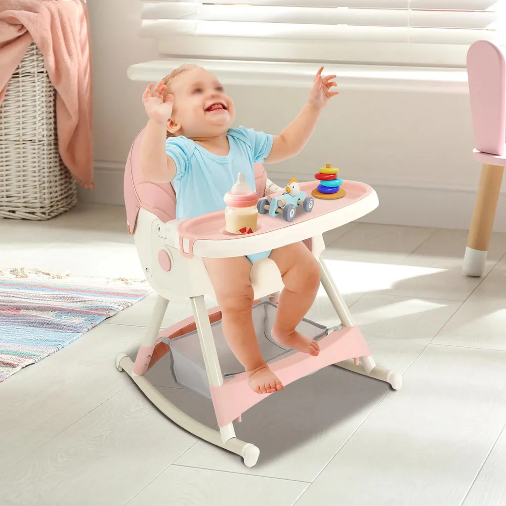 Chaise bébé évolutive rose avec structure en métal robuste et stable - 9