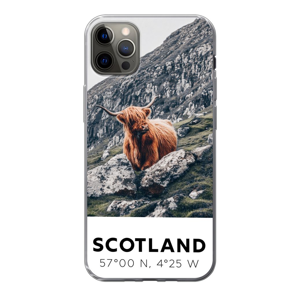 MuchoWow Handyhülle Schutzhülle Hülle für iPhone 12 Pro Max Schottland - Schottische Highlander - Berge Silikon Softcase Handy Hülle - Harts...