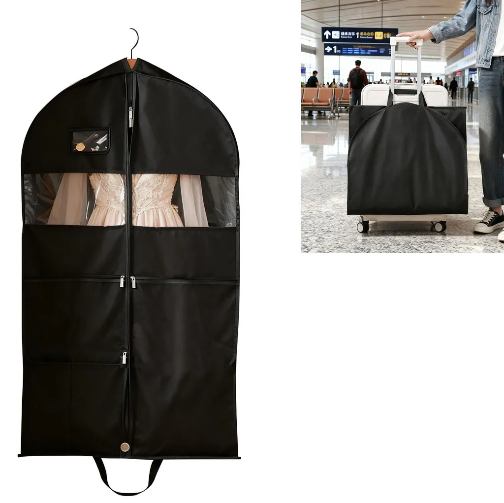 Housse vêtement avec fenêtre transparente et fermeture éclair renforcée