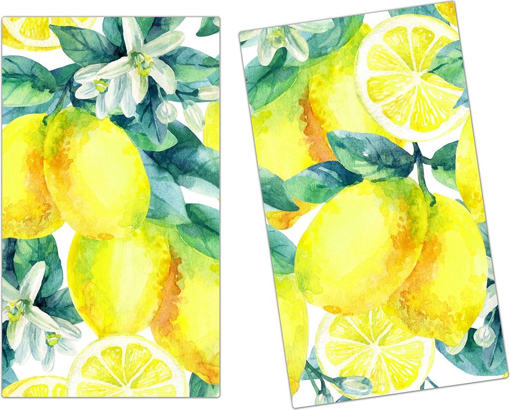 Spritzschutz Herdabdeckplatte Schneidebrett aus Glas Zitronen Design 2-Teilig (60x52cm)