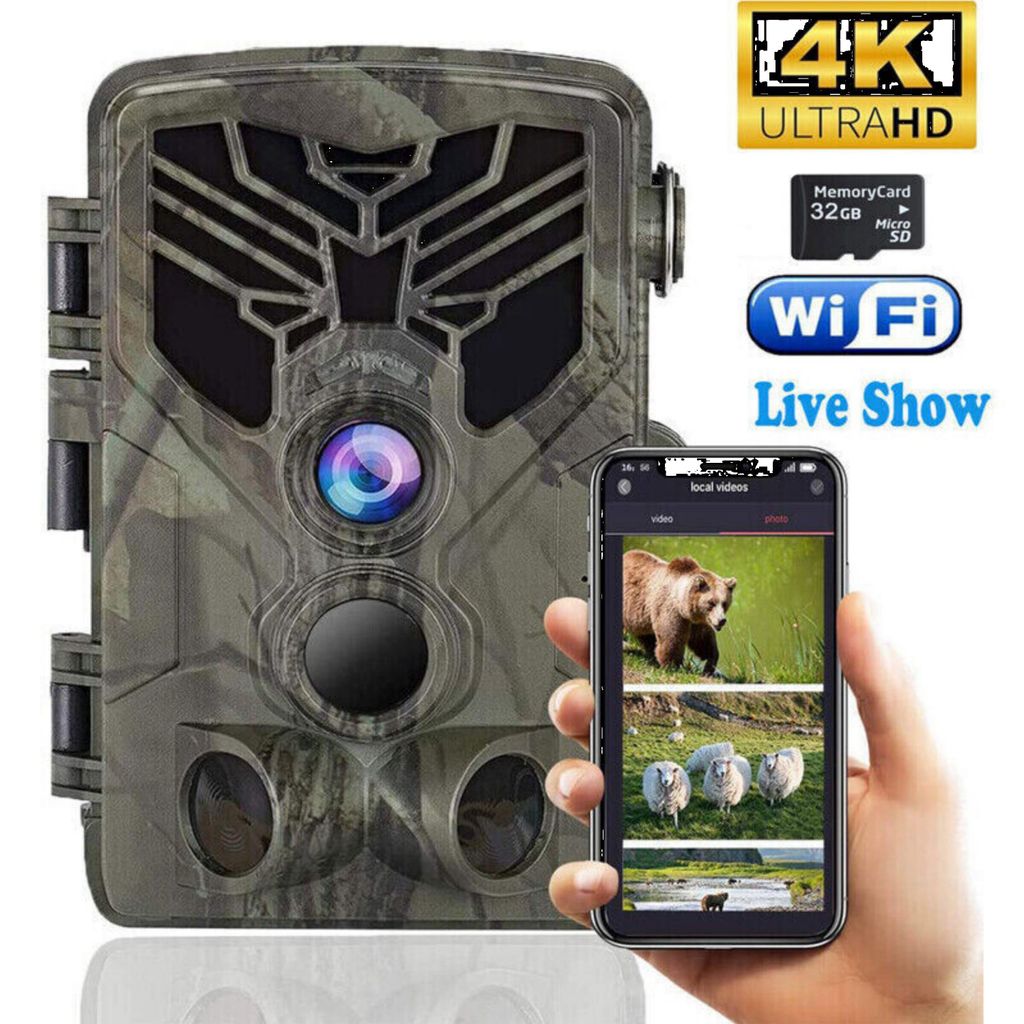 36 MP WLAN Wildkamera WiFi 830 Pro + 32GB- SD Karte Unsichtbare 44 Schwarz LED 4K Video Jagdkamera Überwachungskamera SUNTEK