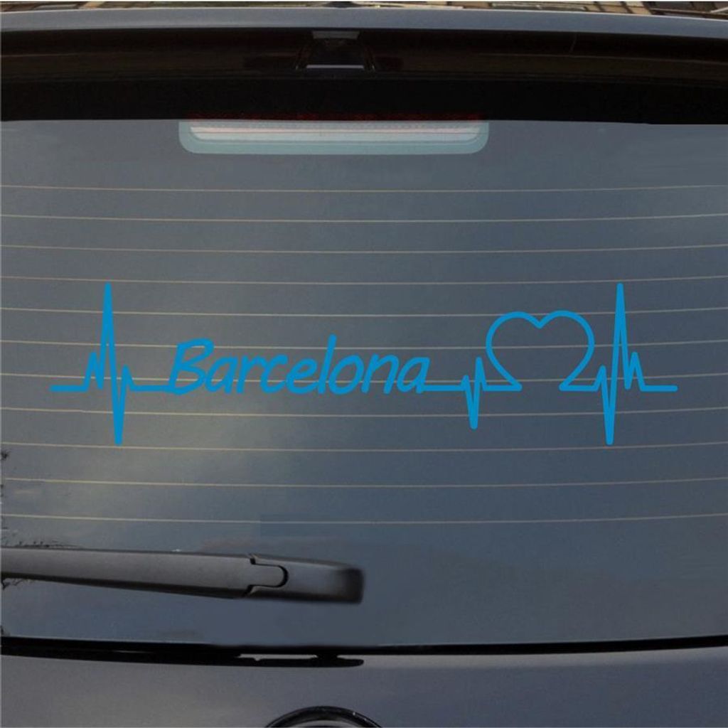Heckscheibenaufkleber Barcelona Herzschlag Puls Stadt Liebe 55x14 cm Hellblau Auto Aufkleber Sticker