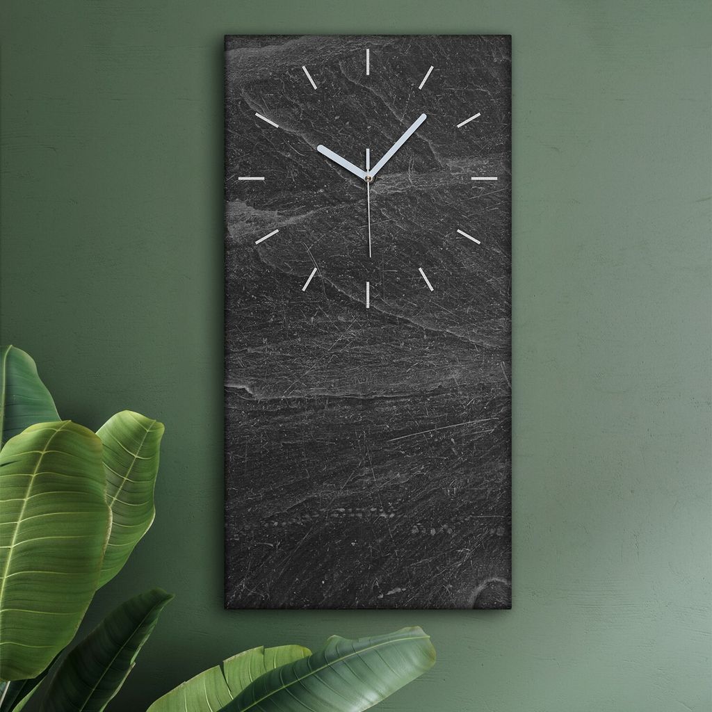 Wohnzimmer Leinwand Uhr Geräuschlos Küche 30x60 Schwarzer Stein, Marmor, Motive, Textur, weiße Zeiger