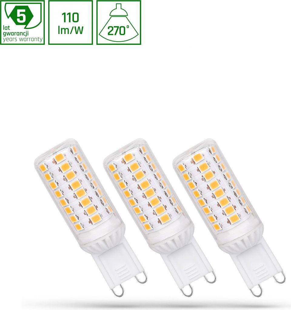 3 x Spectrum LED Leuchtmittel Stiftsockellampe 4W G9 klar 440lm Tageslicht 6000K kaltweiß 270° DIMMBAR