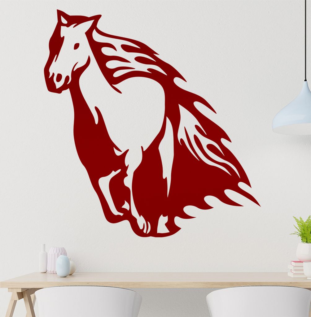 Flammen Pferd Wandtattoo in 6 Größen - Wandaufkleber Wall Sticker - Dekoration, Küche, Wohnzimmer, Schlafzimmer, Badezimmer
