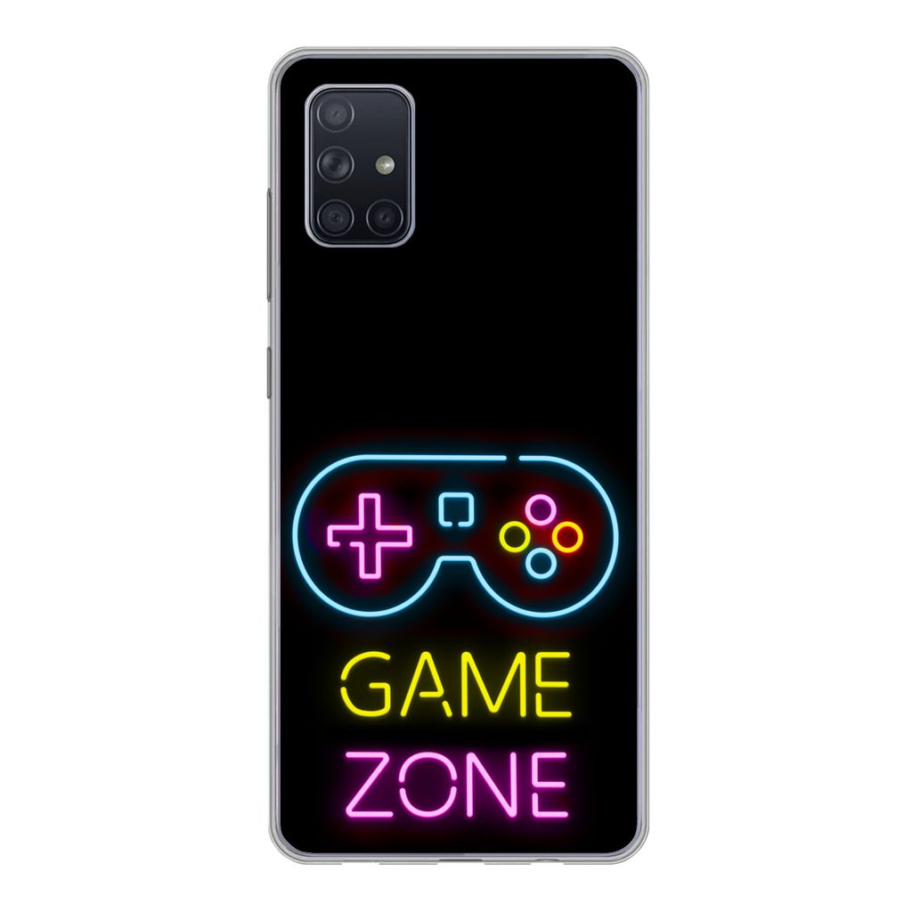 MuchoWow Handyhülle Schutzhülle Hülle für Samsung Galaxy A71 Controller - Spiel - Neon - Schwarz - Zitate - Spielzone Silikon Softcase Handy ...