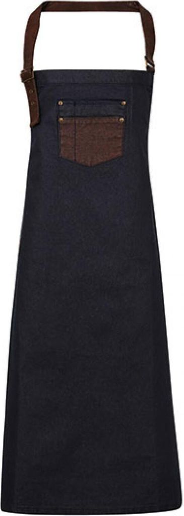 Premier Workwear PR136 | SchürzeDivision Waxed Look Denim Bib Apron With Faux Leather - Farbe: Indigo Denim (ca. Pantone 2767) - Größe: One Size