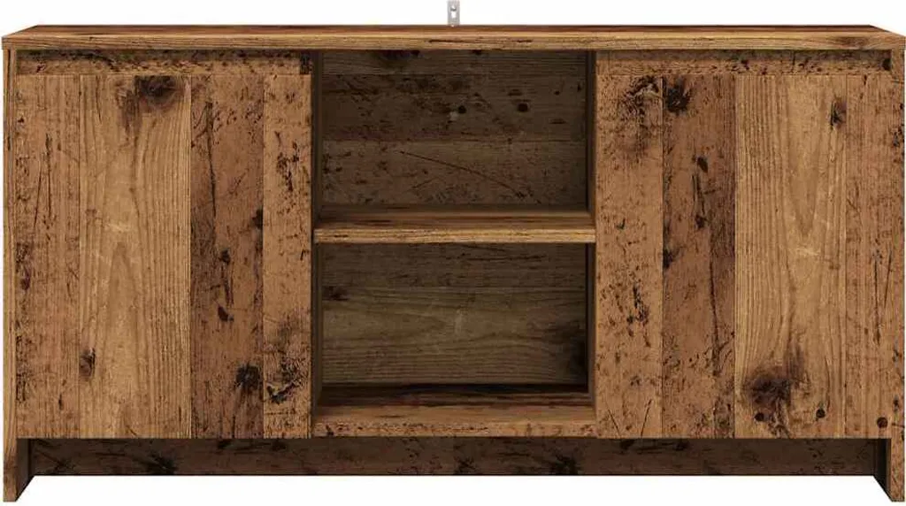 Petit meuble TV aspect vieux bois 102 cm - Finition mate et robuste décor bois