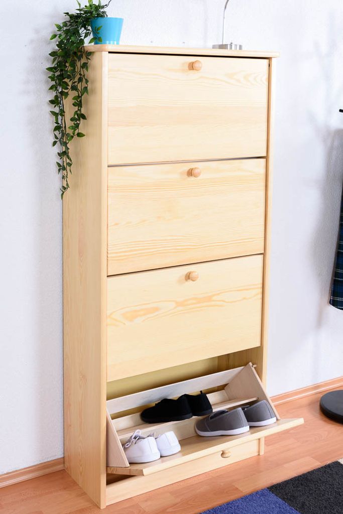 Schuhschrank Schuhkommode Holz massiv, Farbe: Natur 150x72x30 cm, für Garderobe, Vorzimmer, Flur