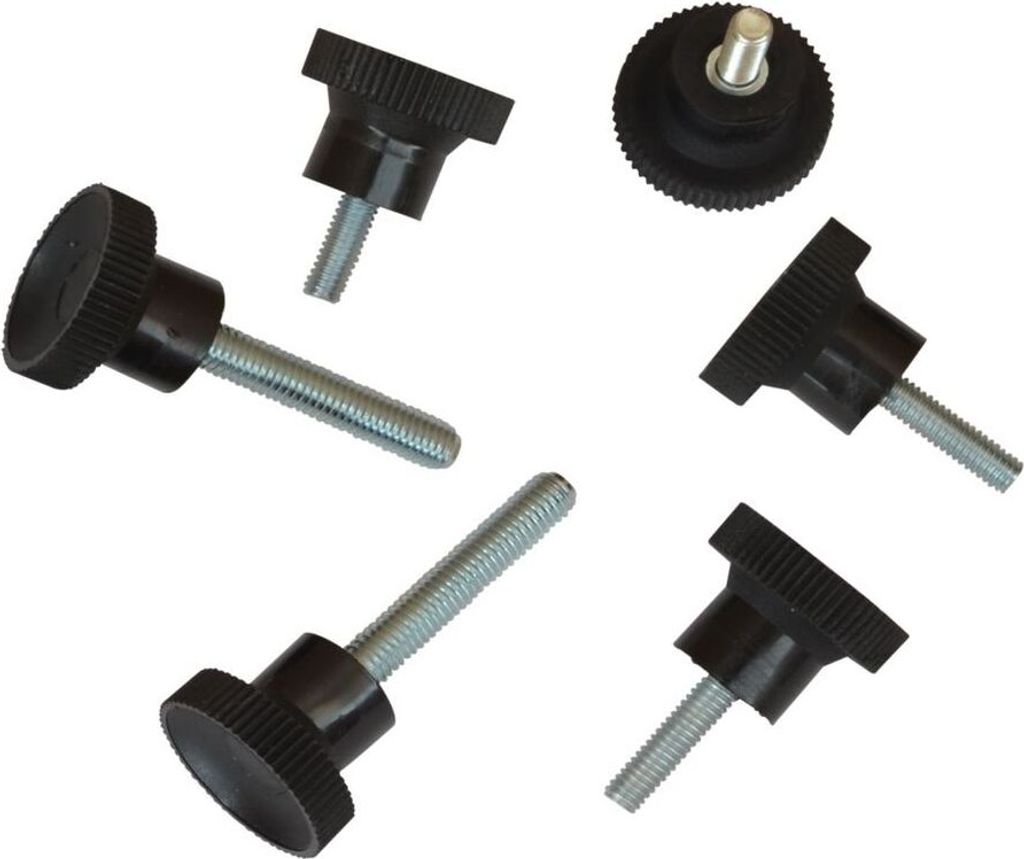 10 Stück - Rändelschrauben mit Schaft - M6 - 25mm - Gewindebolzen umspritzt