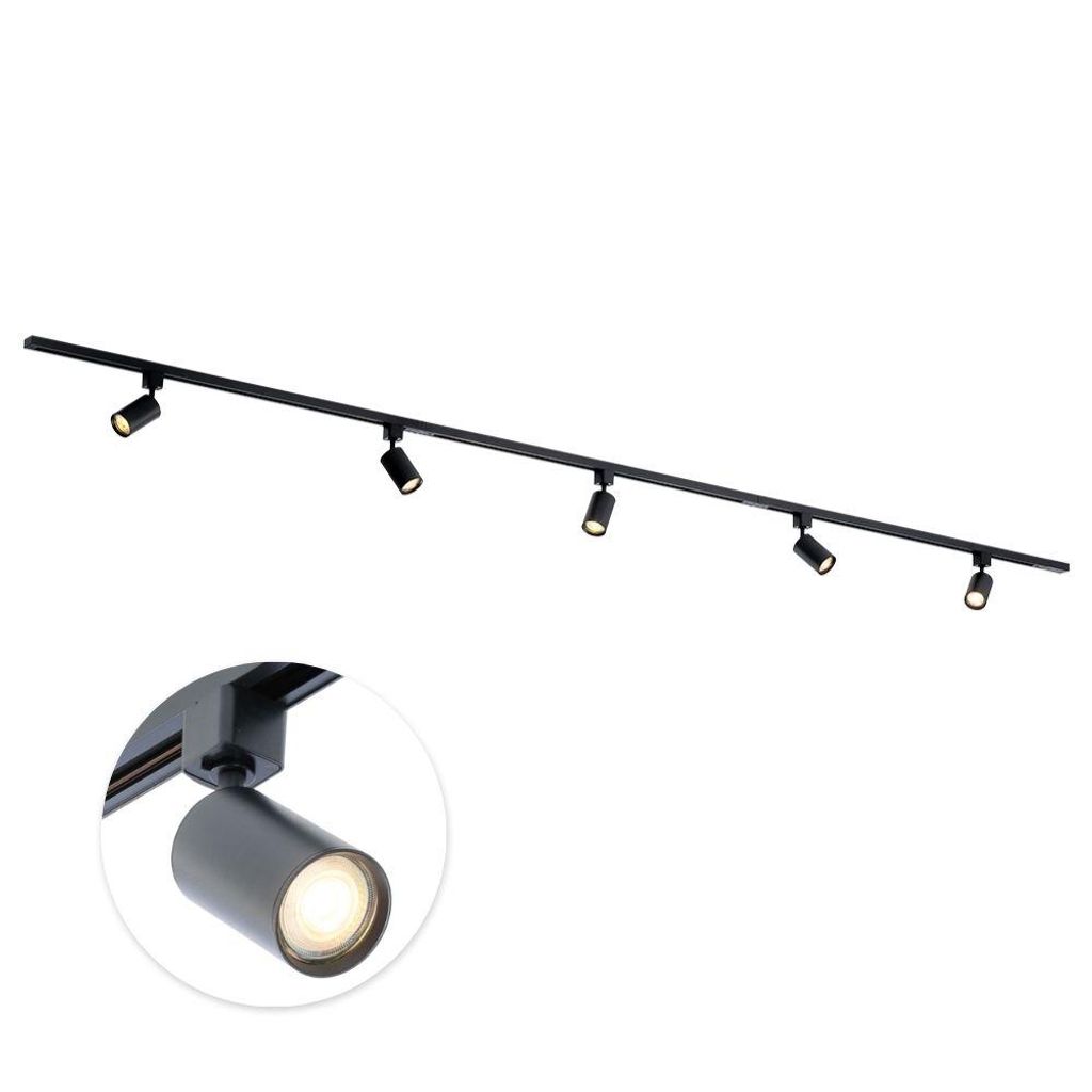Qub Focus III - LED Schienensystem - Schwarz - 1-Phasen - 300cm - 5x GU10 Spots - I-Form