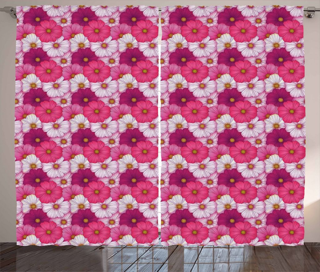 ABAKUHAUS Gänseblümchen Rustikaler Gardine, Cosmos Flowers Bunch, Schlafzimmer Kräuselband Vorhang mit Schlaufen und Haken, 280 x 225 cm, Mehrfa...