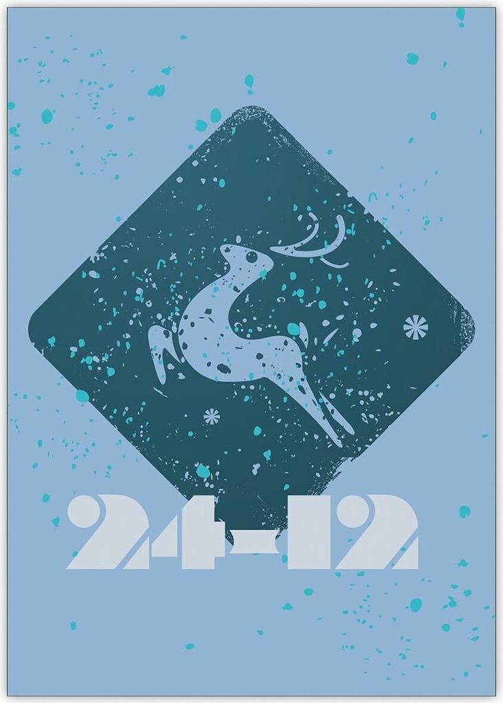 4x Trendige Weihnachtskarte mit springendem Hirsch: 24-12