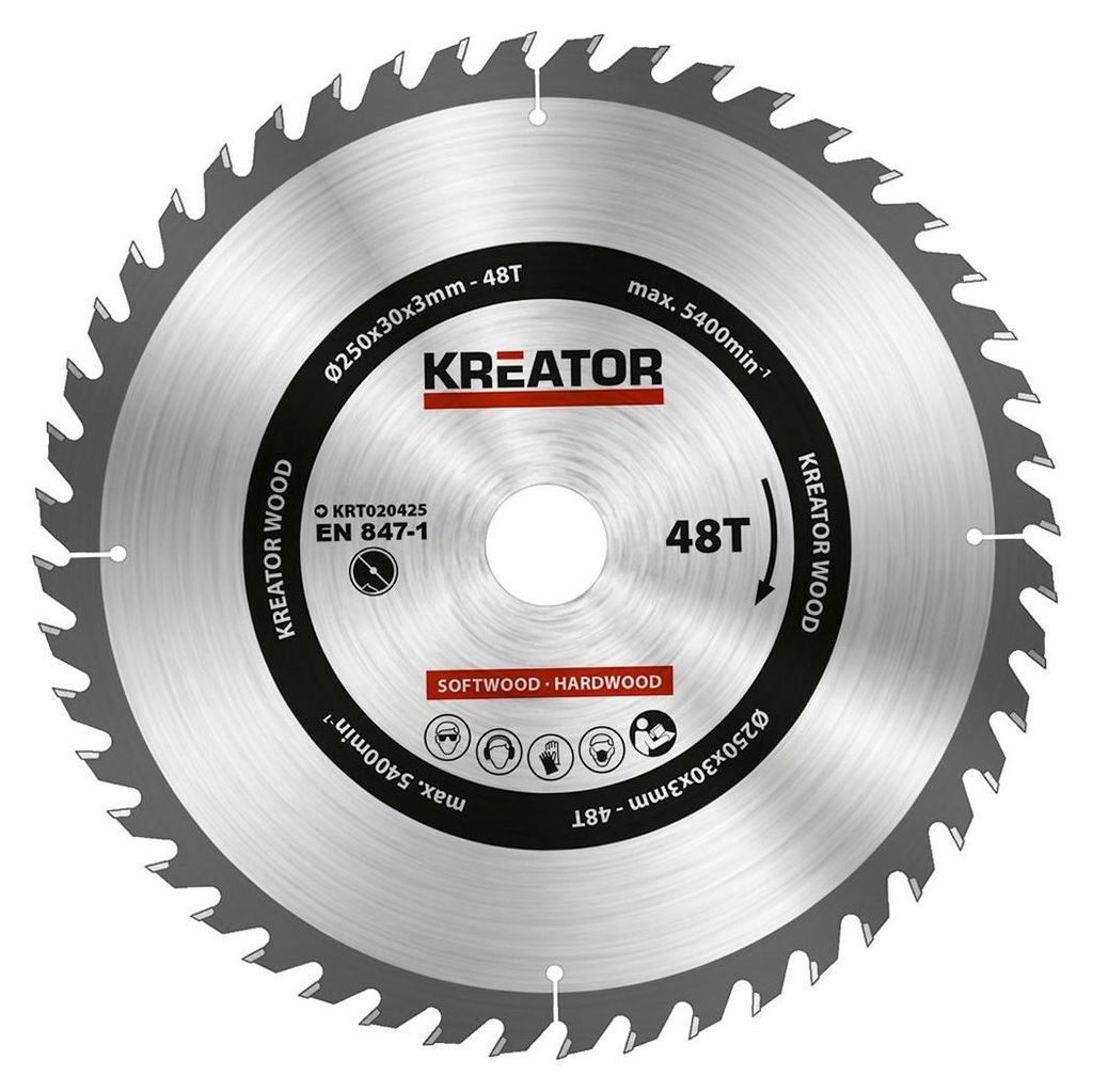 kreator Sägeblatt für Holz 250X30X3MM 48T KRT020425 Produktbild 
