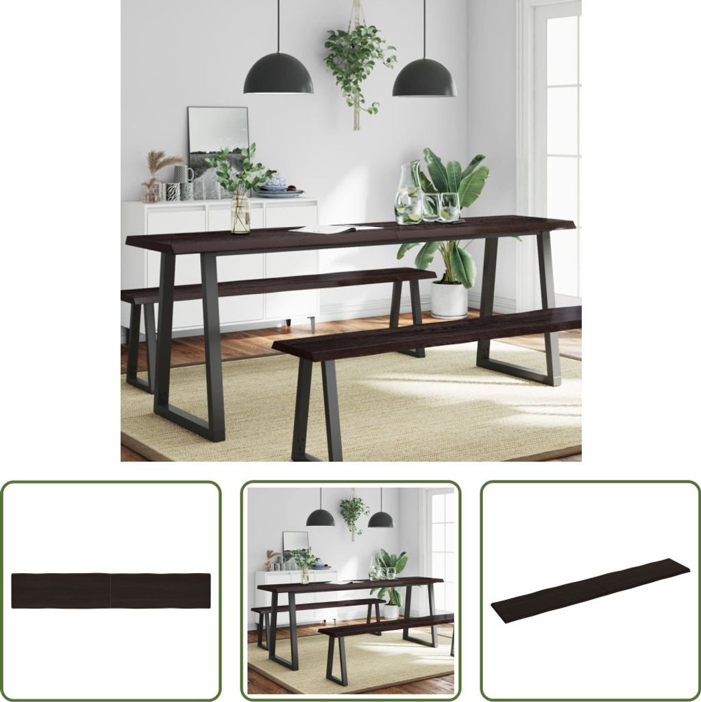 The Living Store Tischplatte 220x40x(2-4) cm Massivholz Behandelt Baumkante