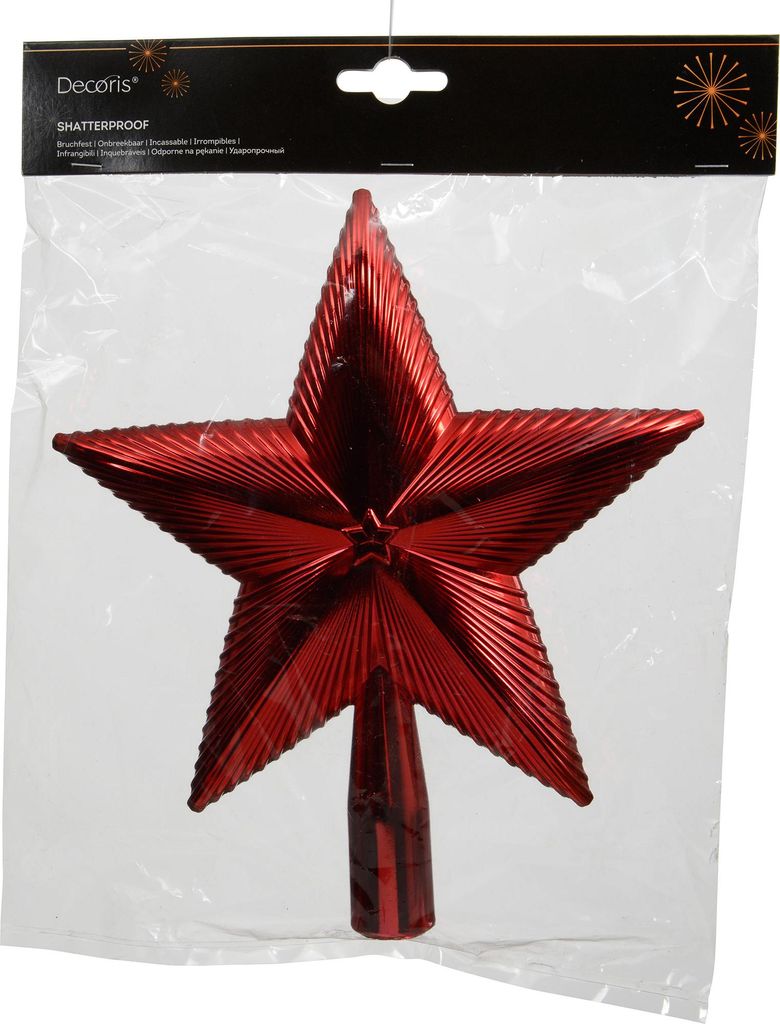 Christbaumspitze Stern Strukturiert 21cm Kunststoff - Weihnachtsrot